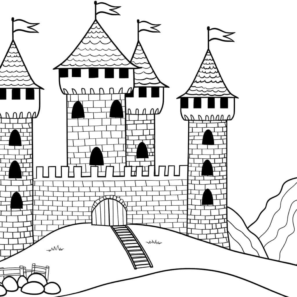 Coloriage Château médiéval à imprimer et colorier