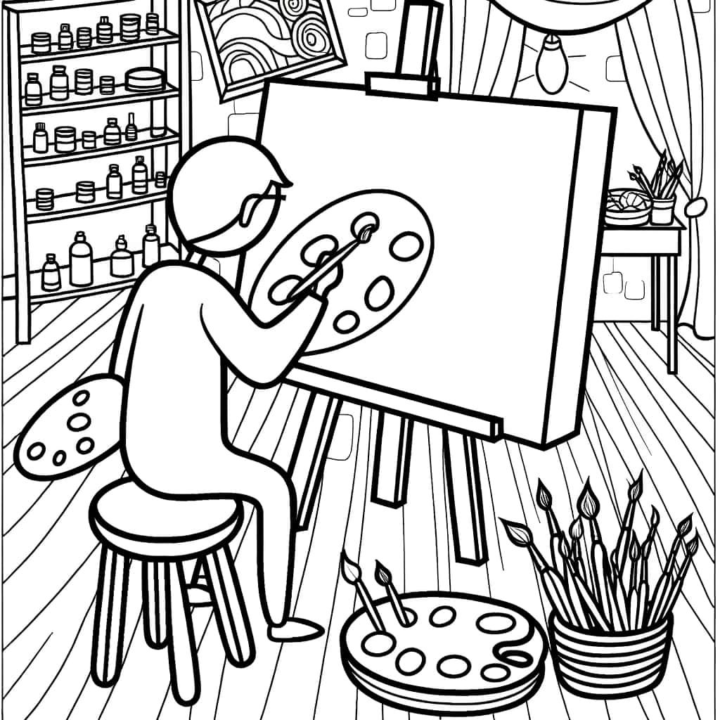 Coloriage Artiste peintre à imprimer et colorier