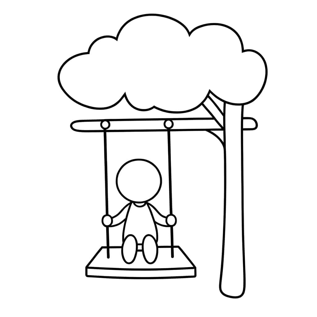 Coloriage Balançoire sous l'arbre à imprimer et colorier