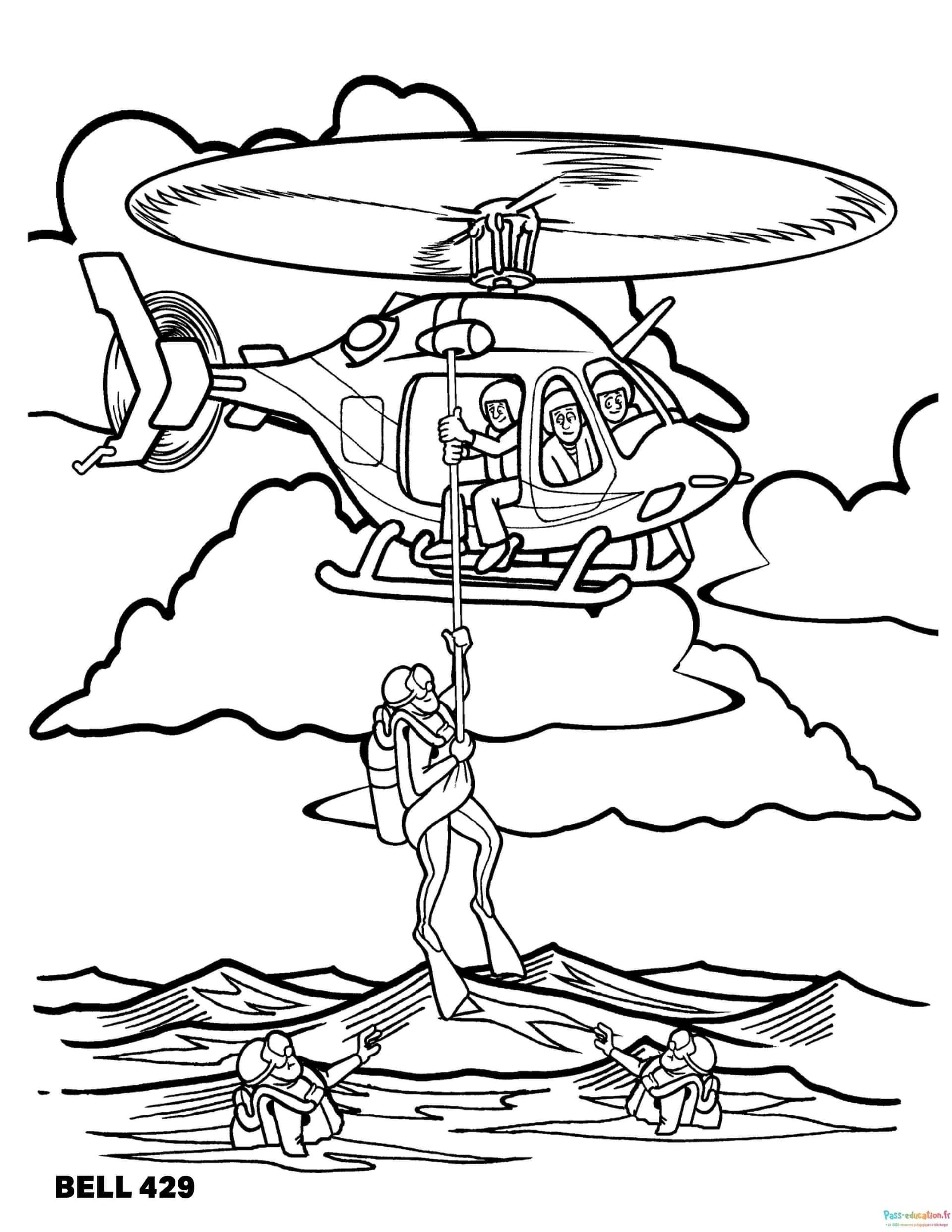 Coloriage Sauvetage en hélicoptère à imprimer et colorier