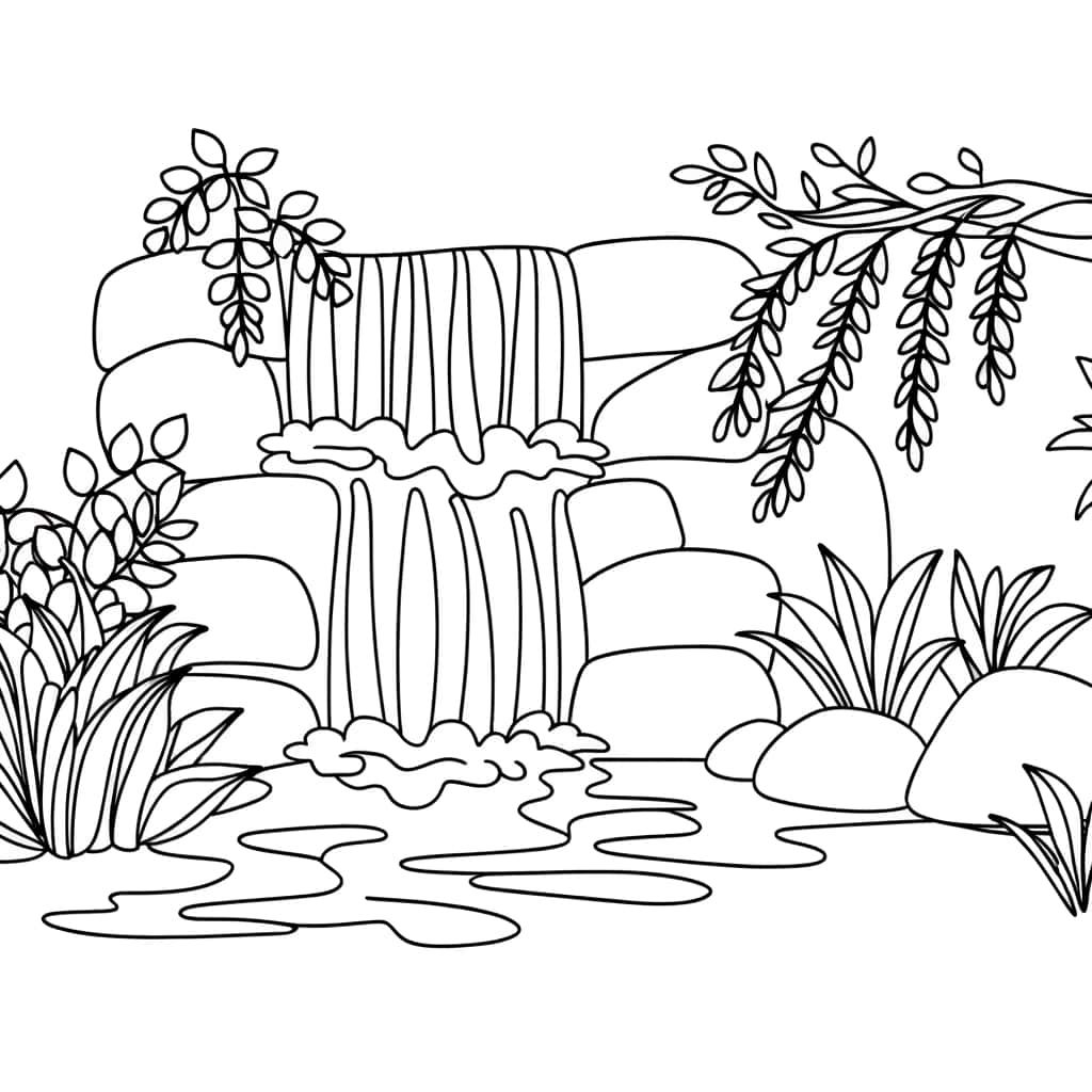 Coloriage Cascade paisible à imprimer et colorier