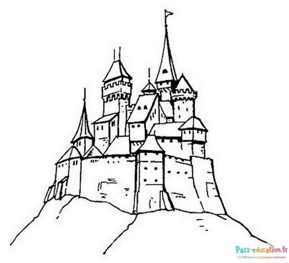 Coloriage Château fort médiéval à imprimer et colorier