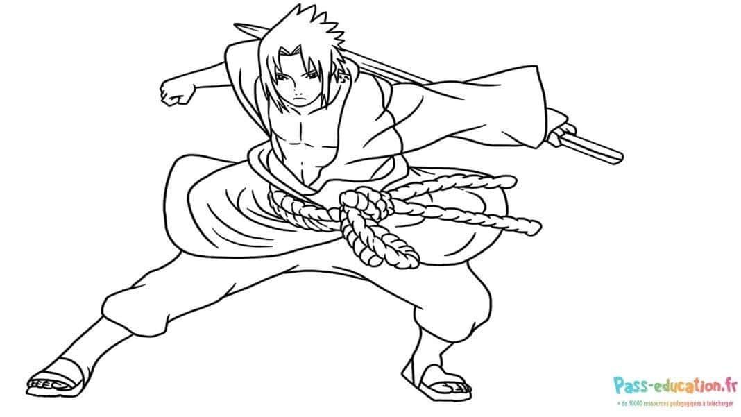 Coloriage Sasuke en action à imprimer et colorier