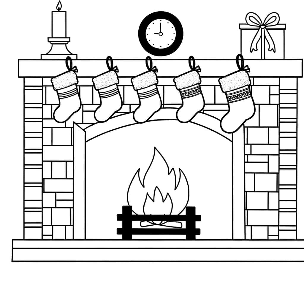 Coloriage Cheminée festive à imprimer et colorier