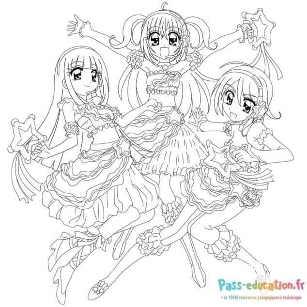 Coloriage Trois filles animées à imprimer et colorier