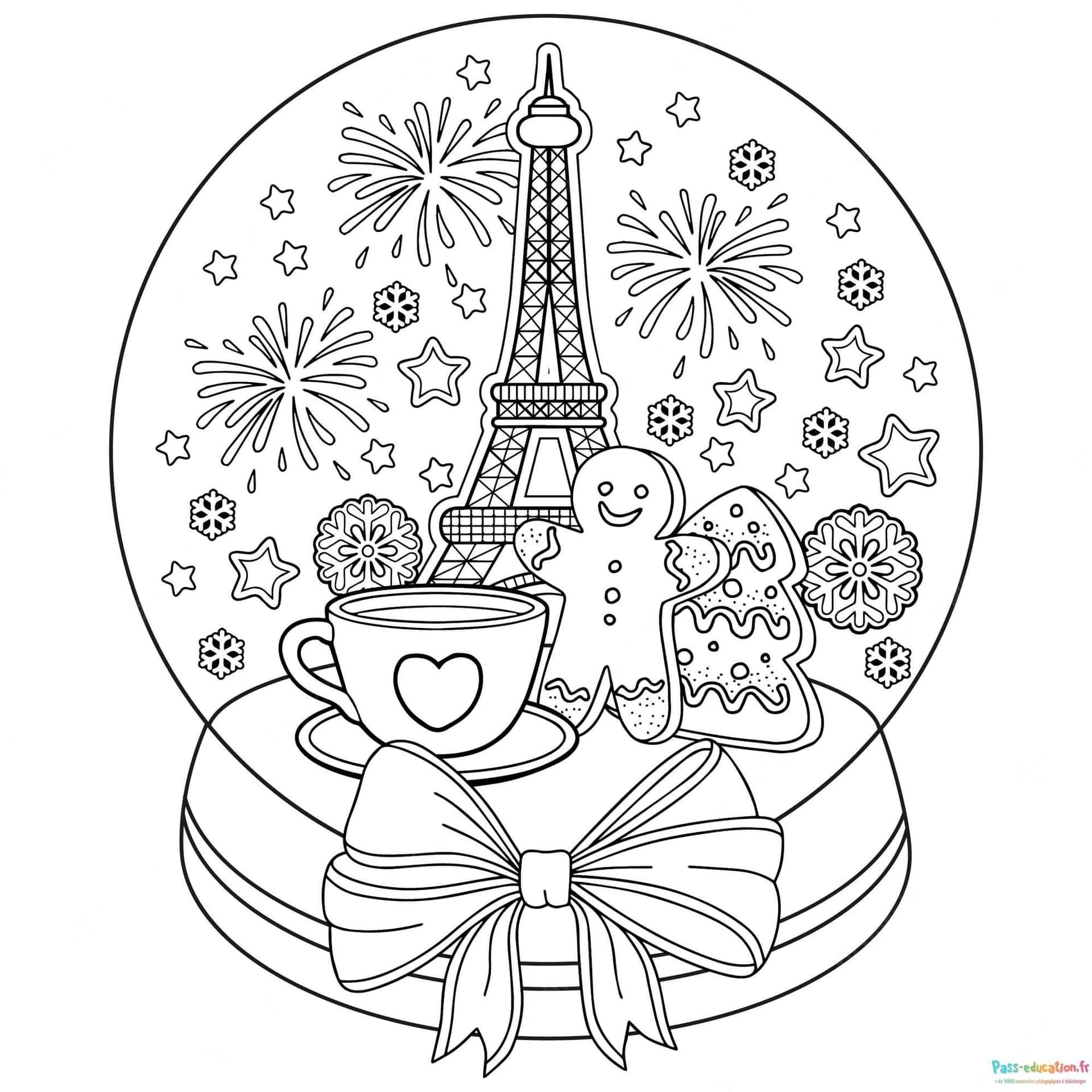 Coloriage Tour Eiffel festive à imprimer et colorier