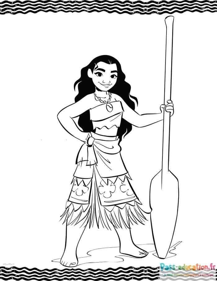 Coloriage Femme polynésienne avec pagaie à imprimer et colorier