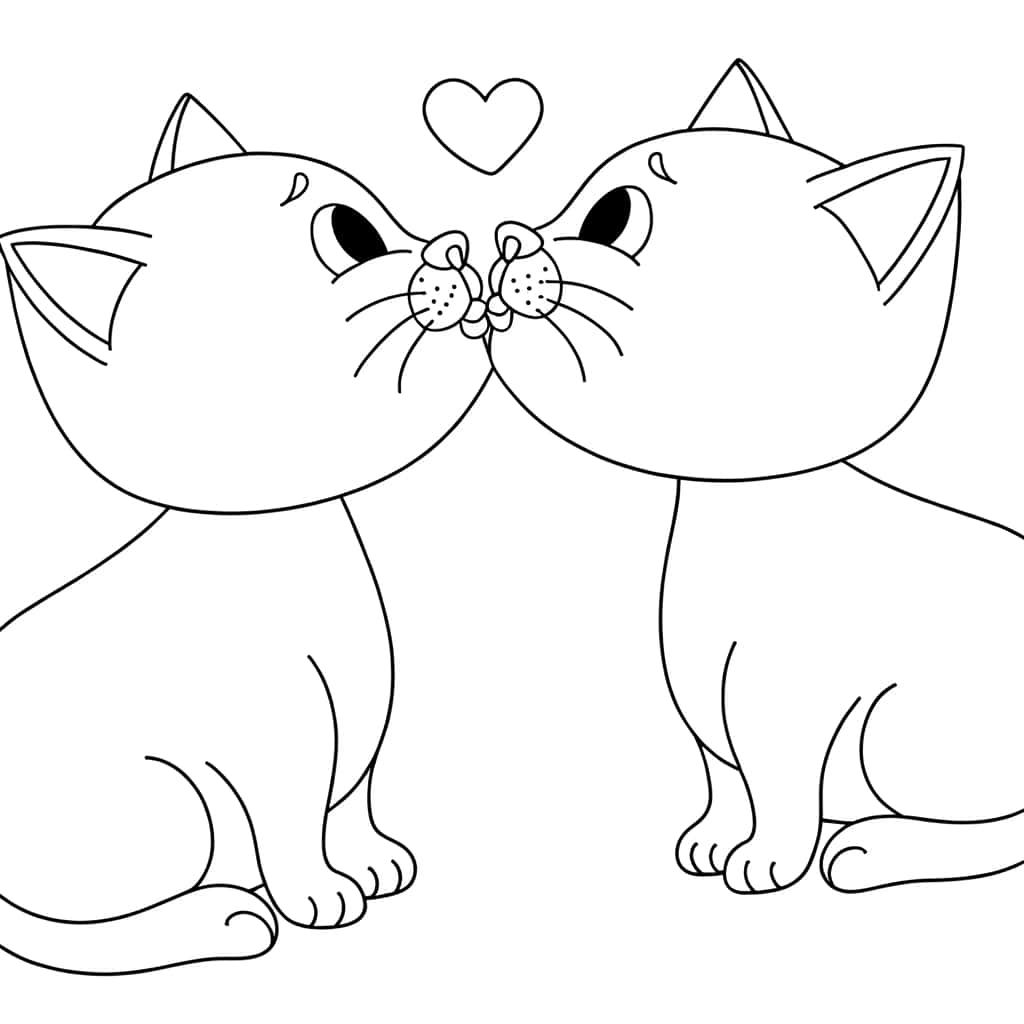 Coloriage Bisous de chatons à imprimer et colorier