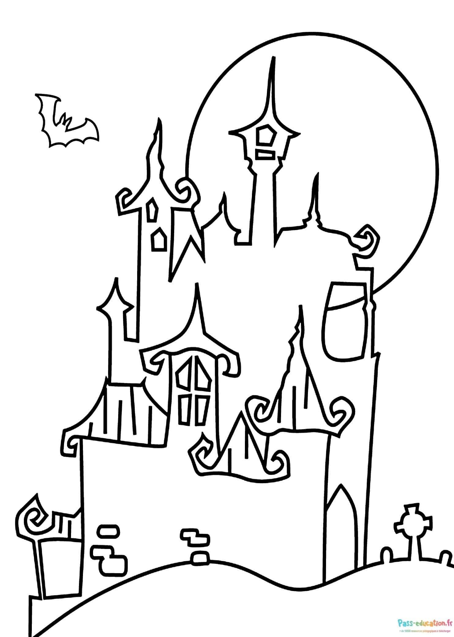 Coloriage Château hanté à imprimer et colorier