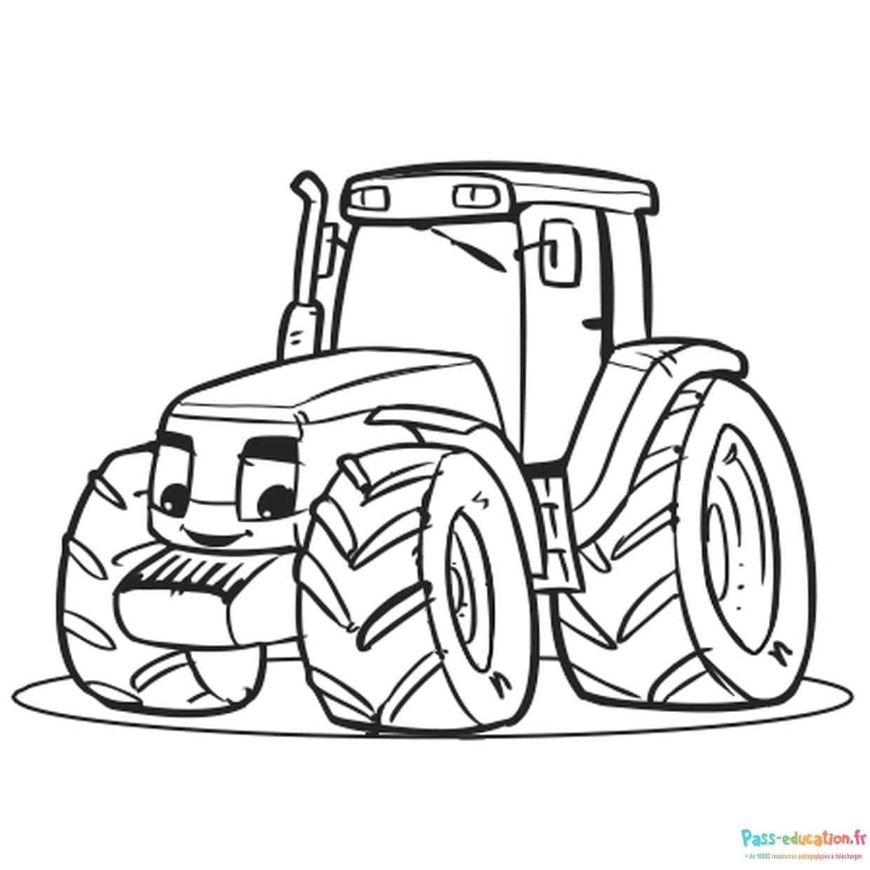 Coloriage Tracteur souriant à imprimer et colorier