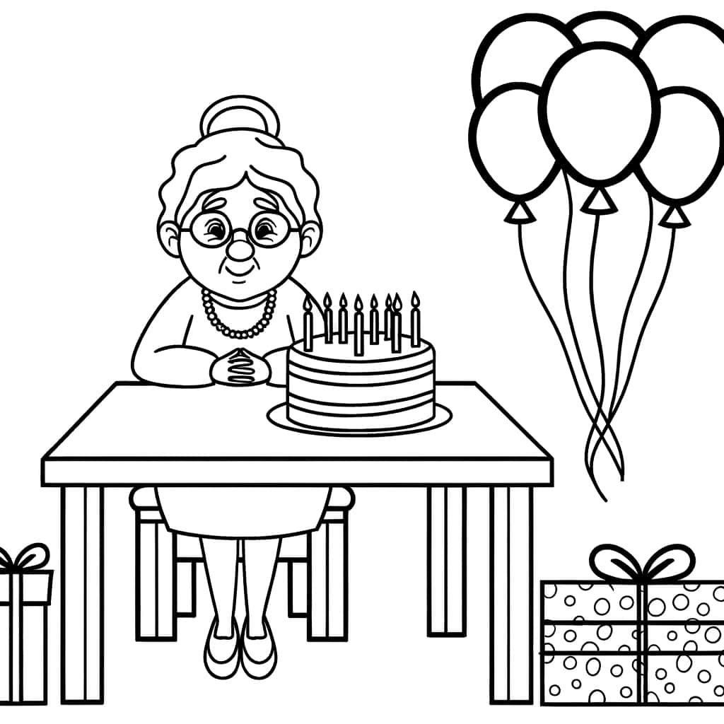 Coloriage Bon Anniversaire Mamie à imprimer et colorier