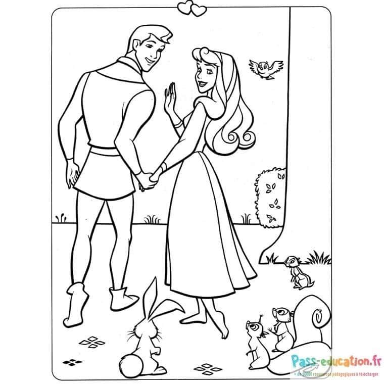 Coloriage Aurore et le prince à imprimer et colorier