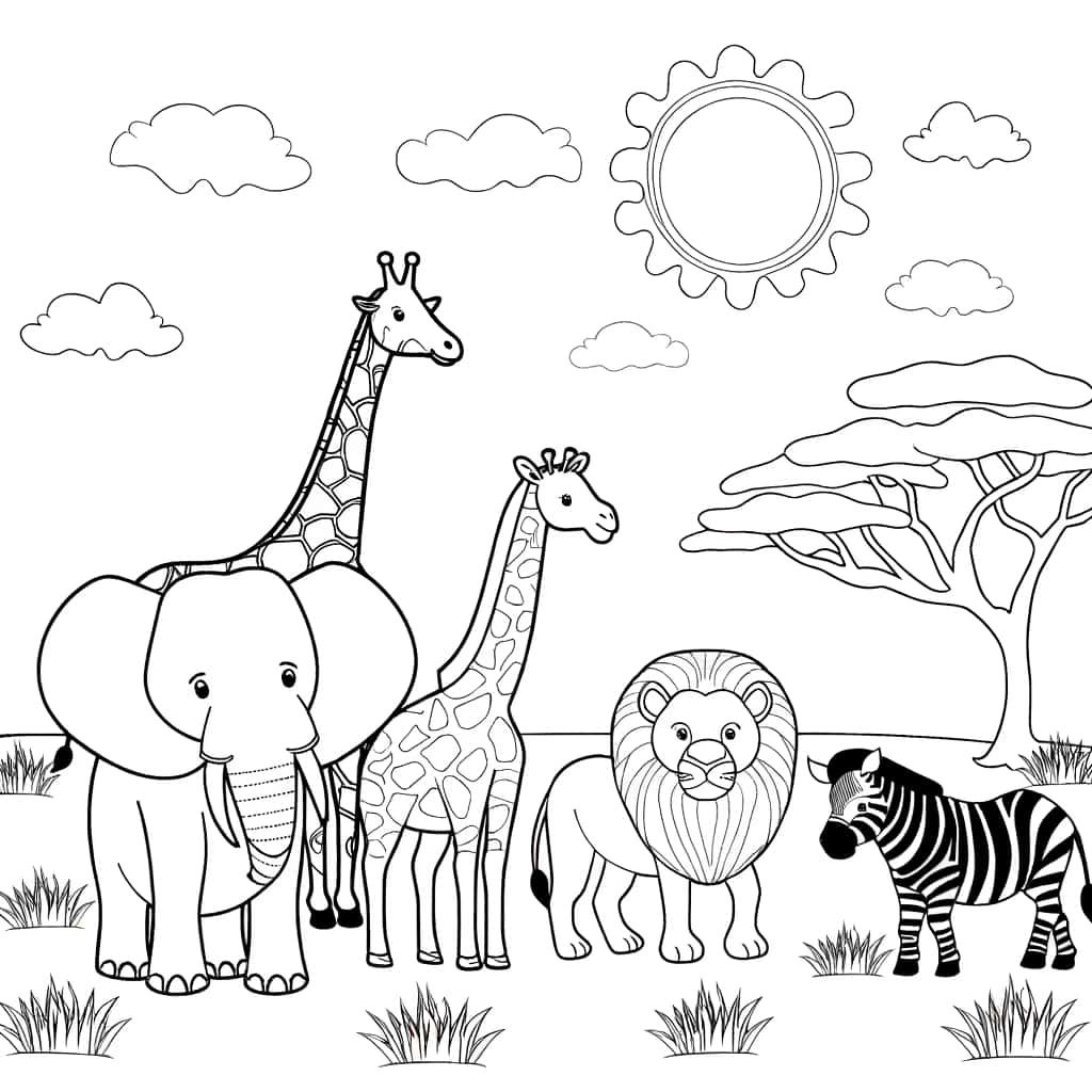Coloriage Animaux de la savane à imprimer et colorier