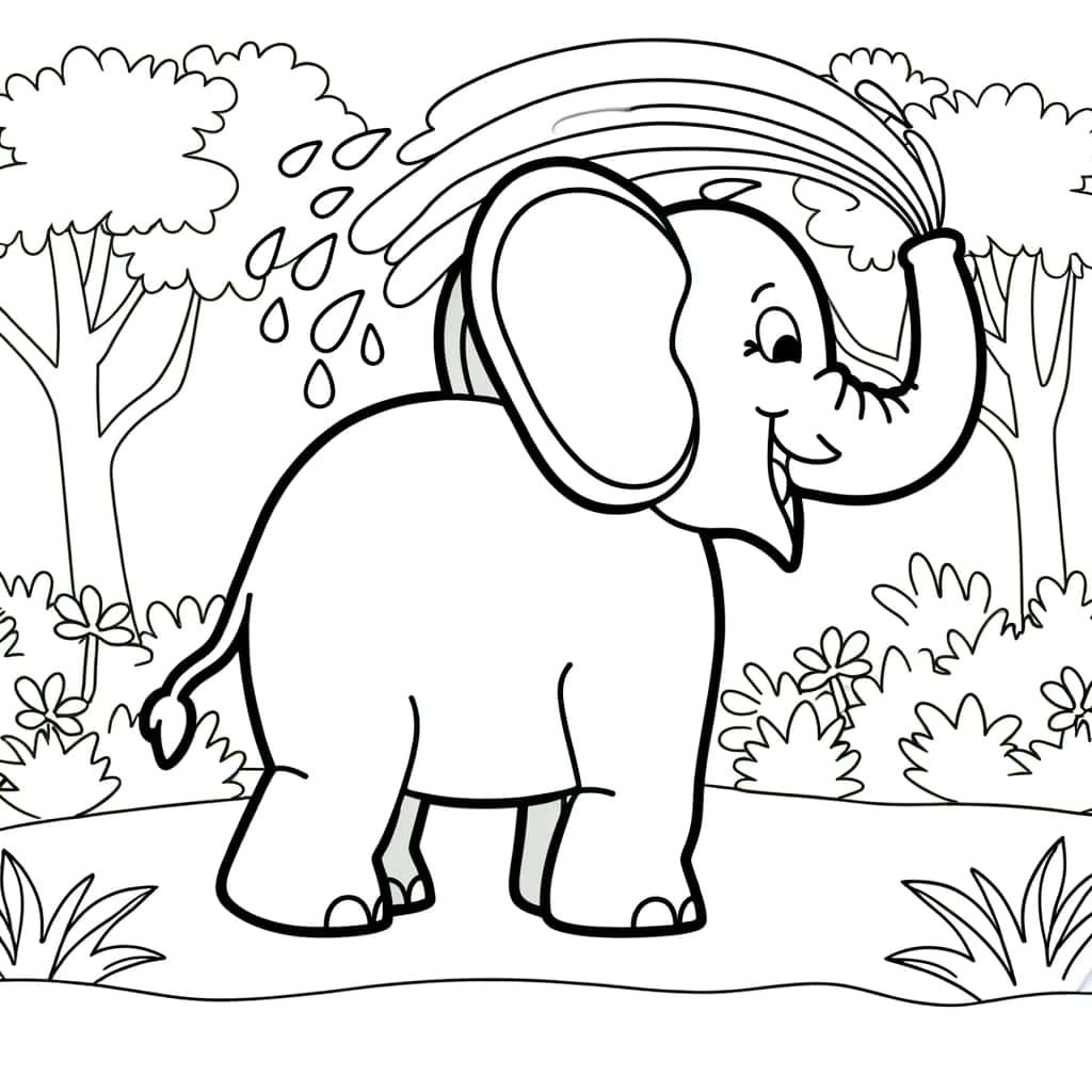 Coloriage Elephant sous l'arbre à imprimer et colorier