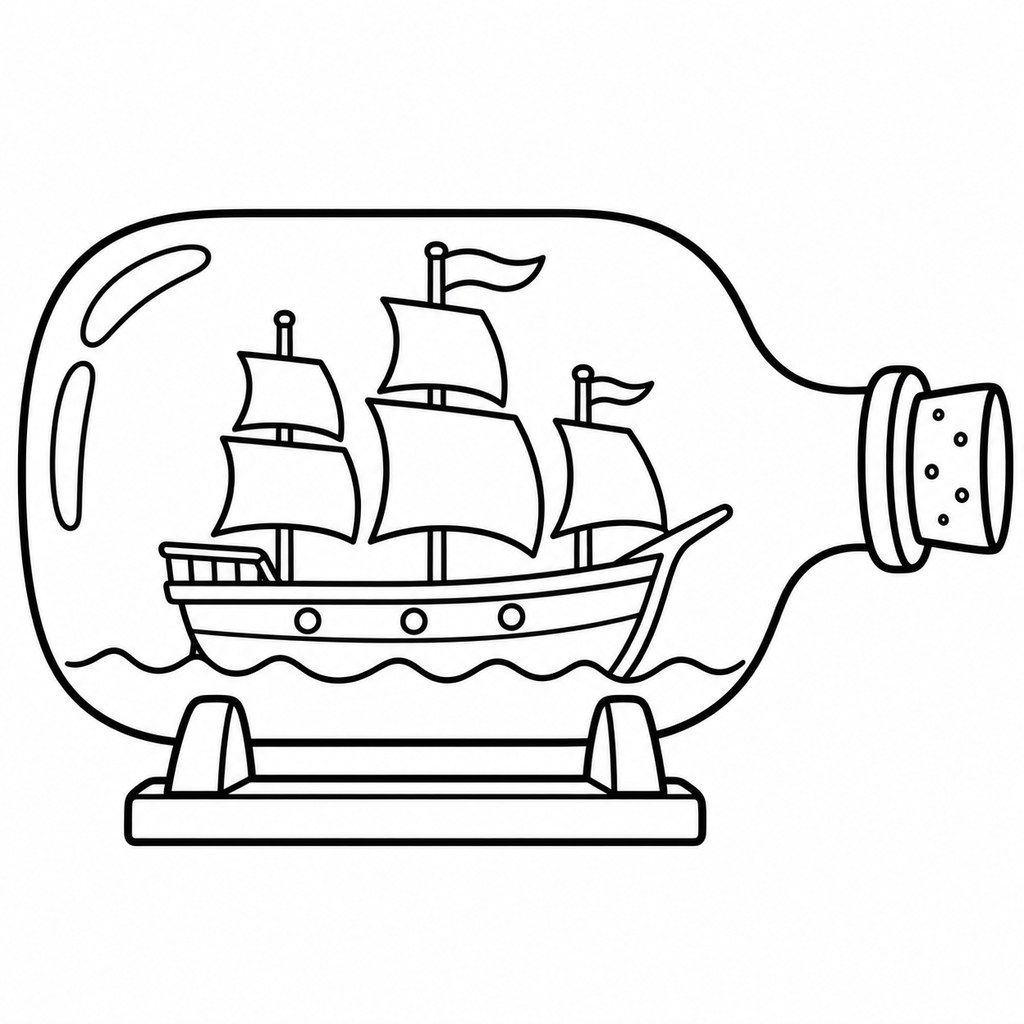 Coloriage Bateau dans une bouteille à imprimer et colorier