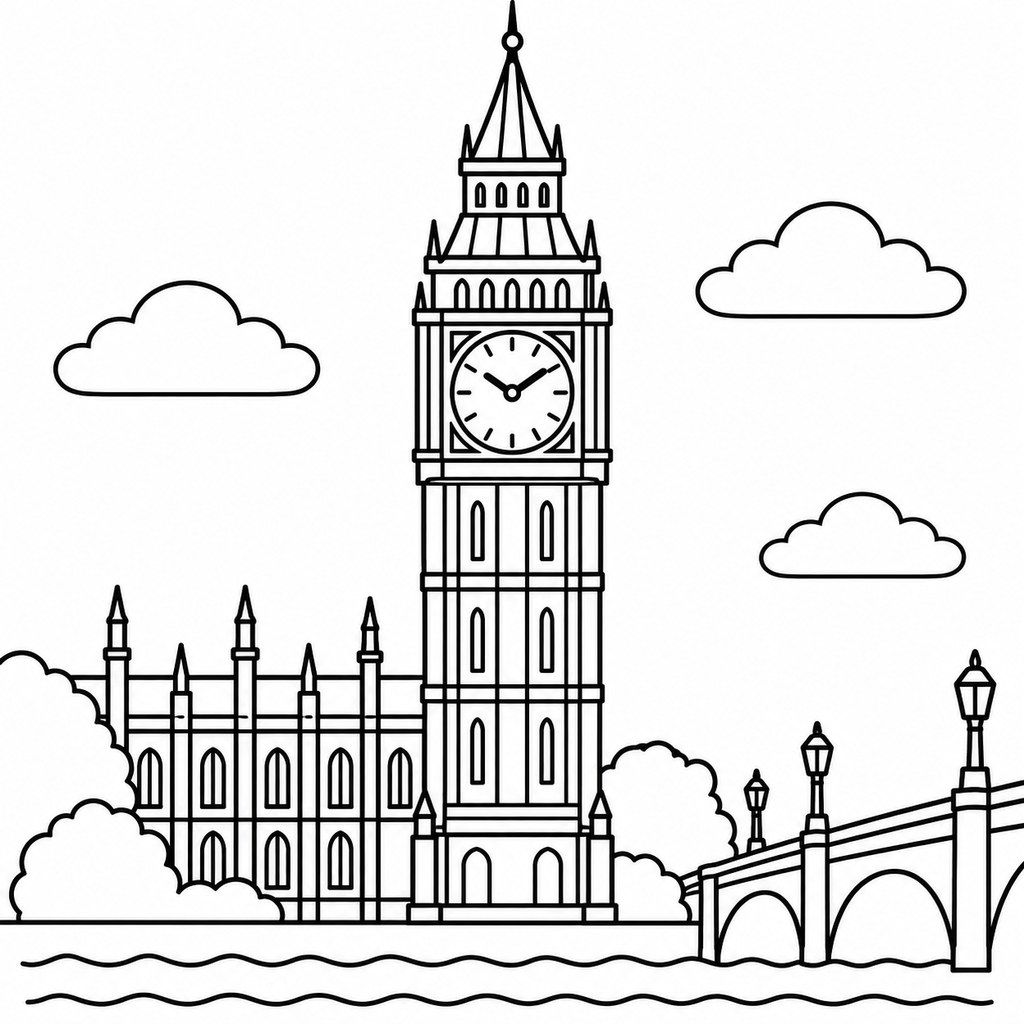 Coloriage Big Ben à Londres à imprimer et colorier
