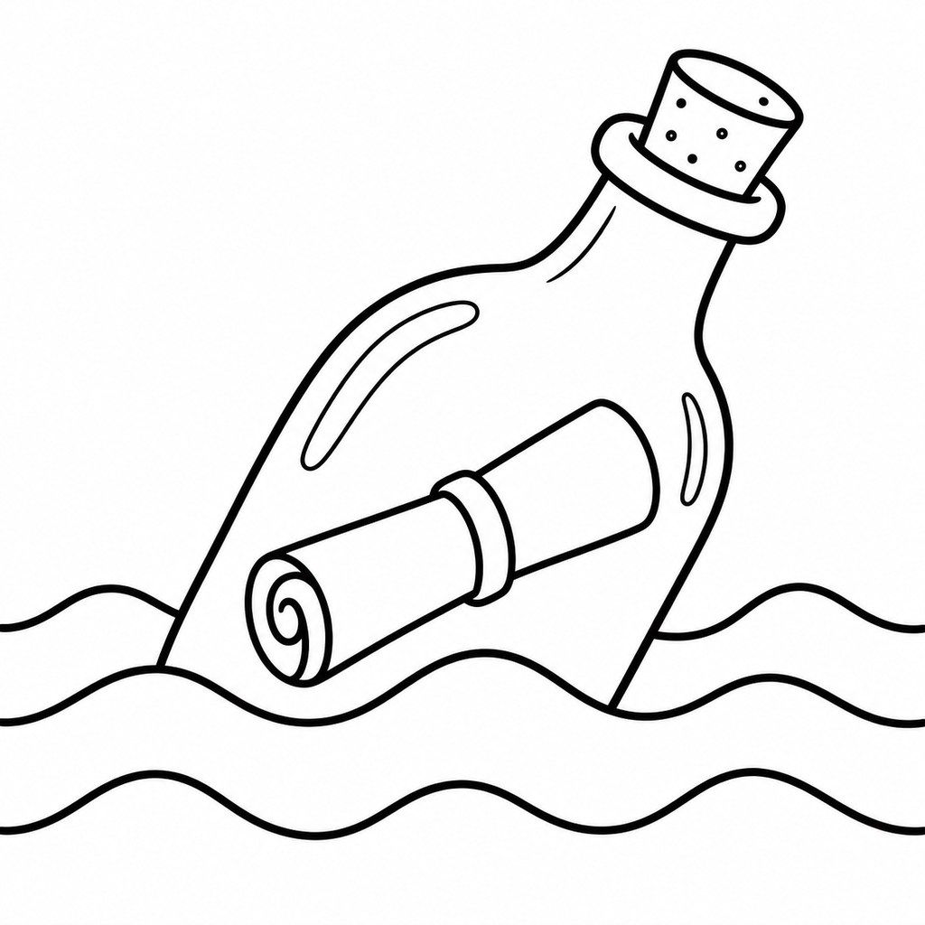 Coloriage Bouteille à la mer à imprimer et colorier
