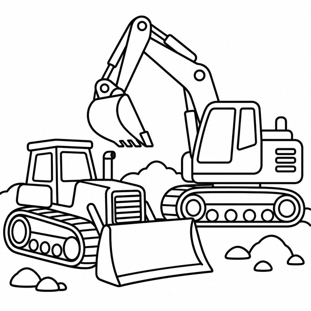 Coloriage Bulldozer et pelleteuse à imprimer et colorier