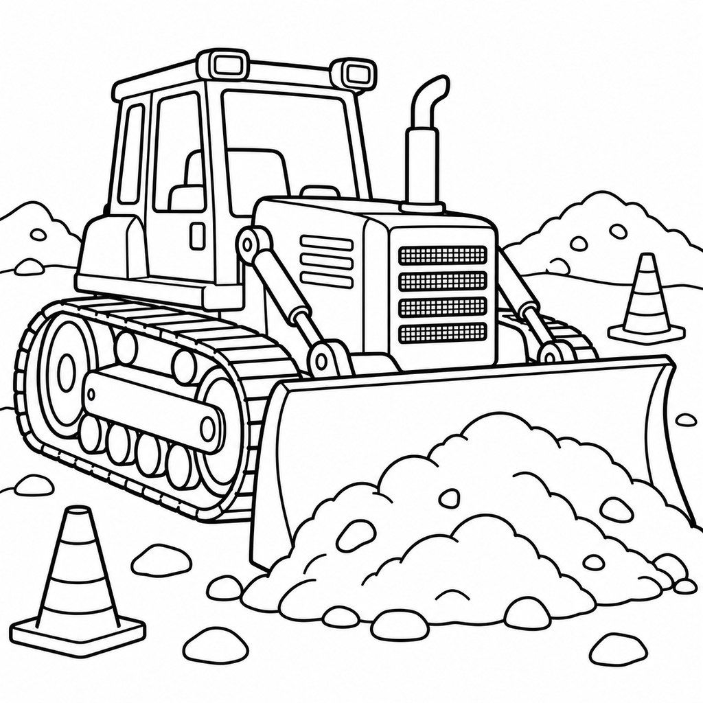 Coloriage Bulldozer sur un chantier à imprimer et colorier