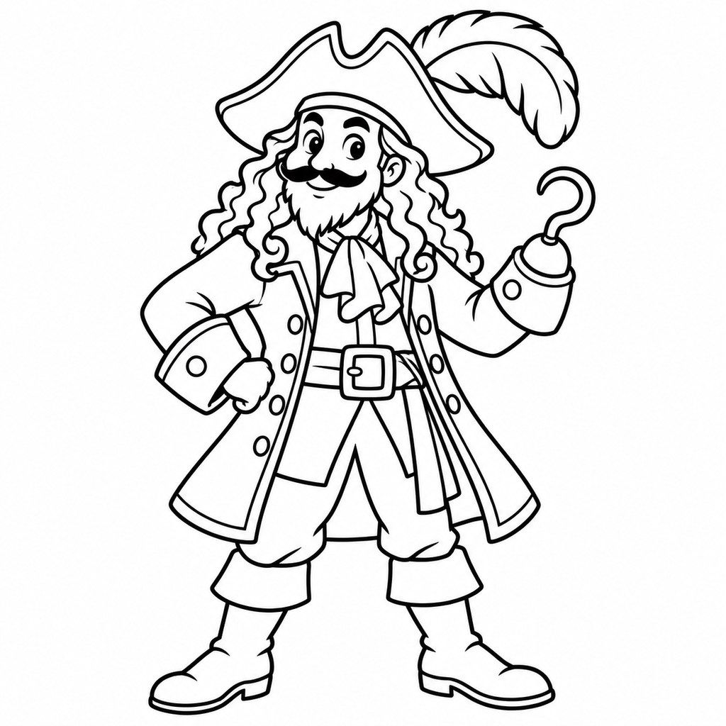 Coloriage Capitaine pirate au crochet à imprimer et colorier