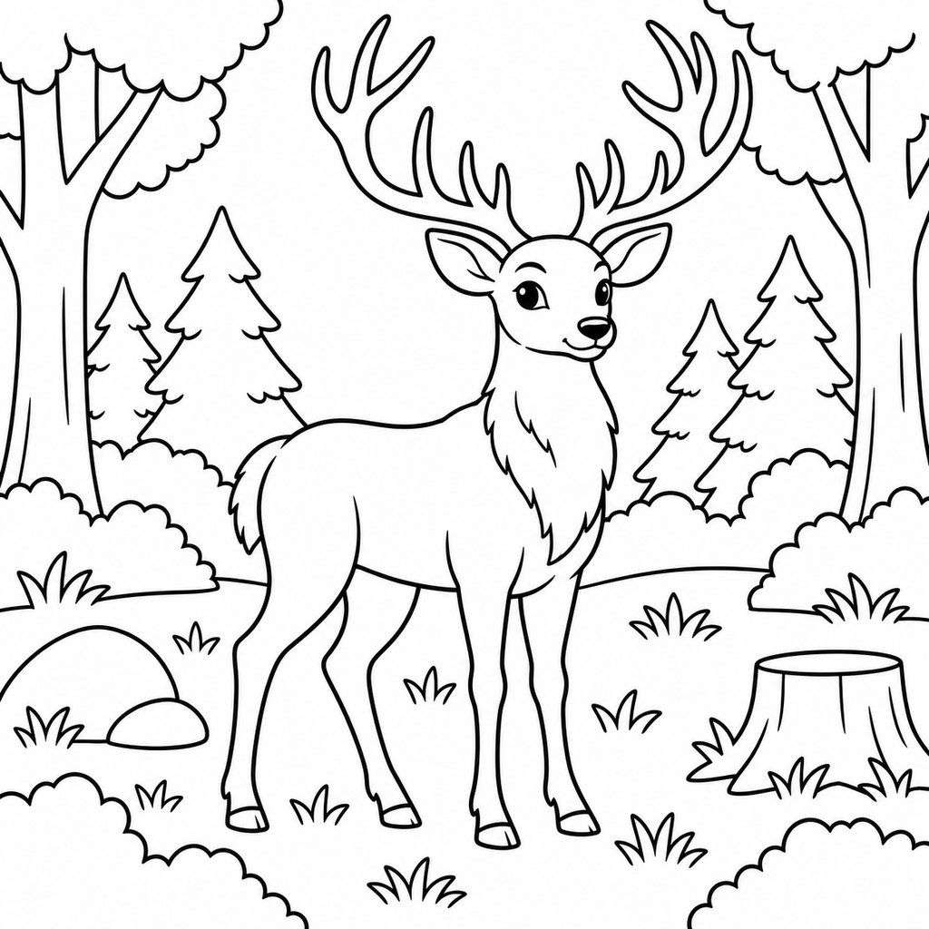 Coloriage Cerf dans la forêt à imprimer et colorier