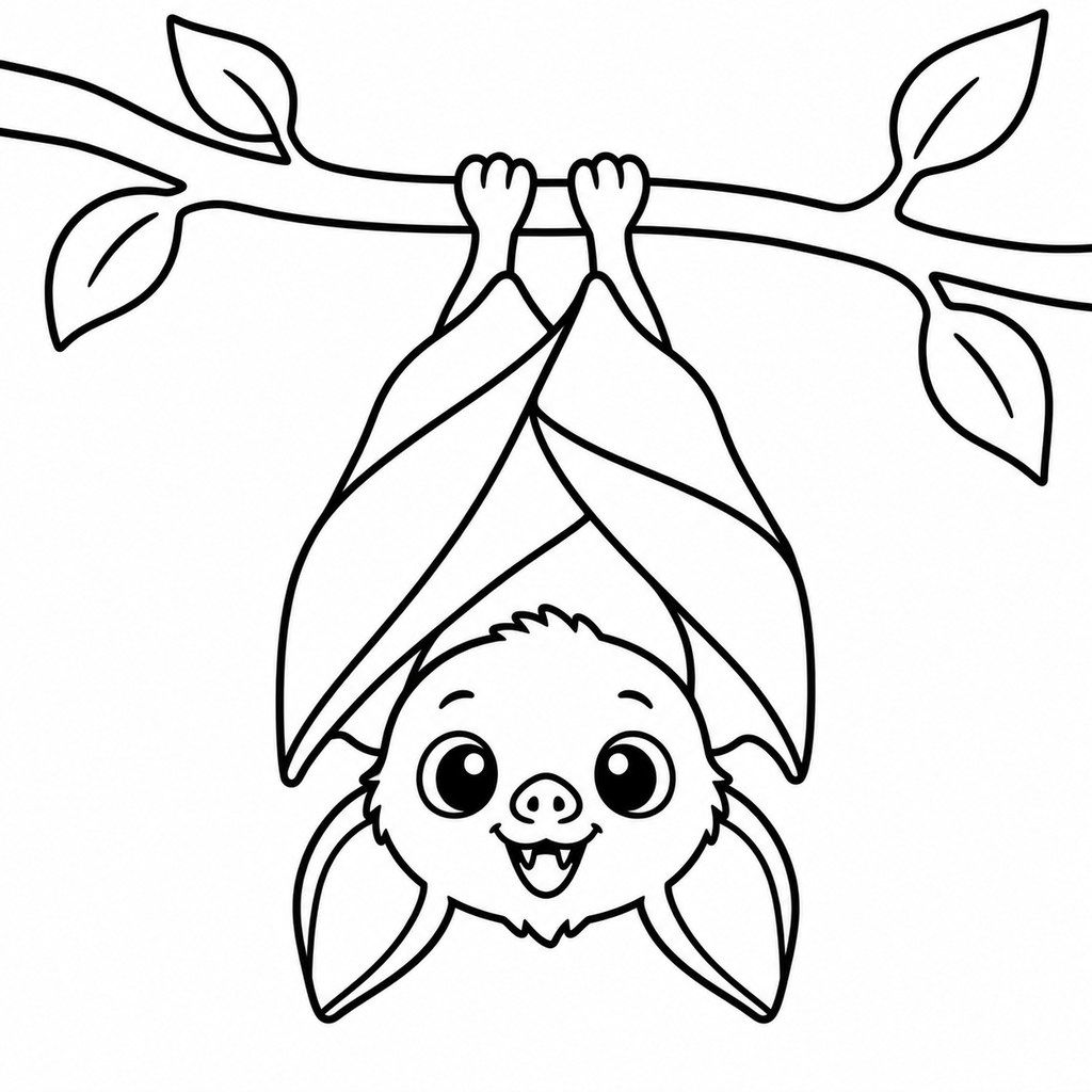 Coloriage Chauve-souris suspendue à imprimer et colorier
