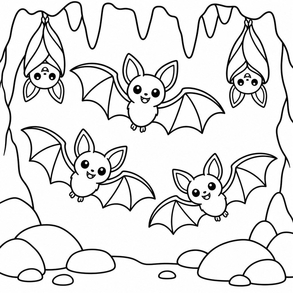 Coloriage Chauves-souris dans une grotte à imprimer et colorier