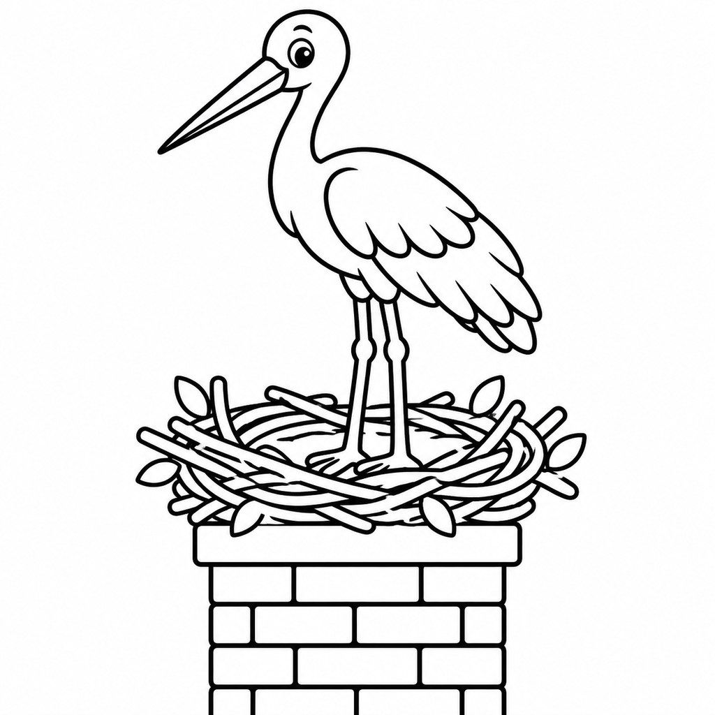 Coloriage Cigogne et son nid à imprimer et colorier