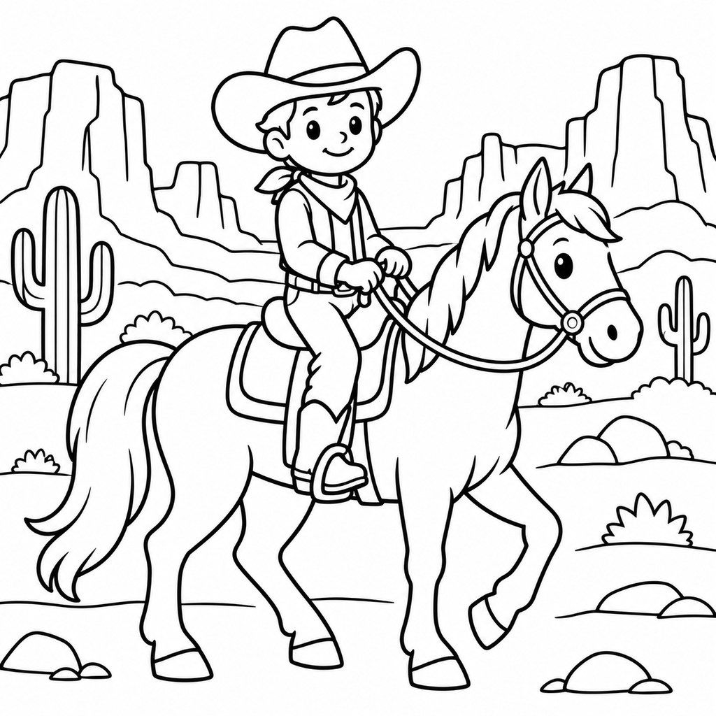 Coloriage Cow-boy à cheval à imprimer et colorier