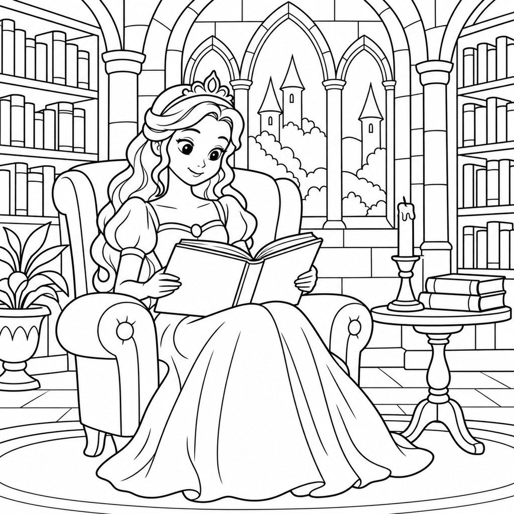 Coloriage La Belle qui lit à imprimer et colorier