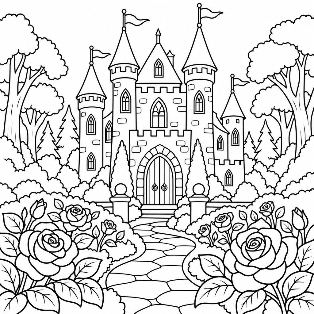 Coloriage Le château de la Bête à imprimer et colorier