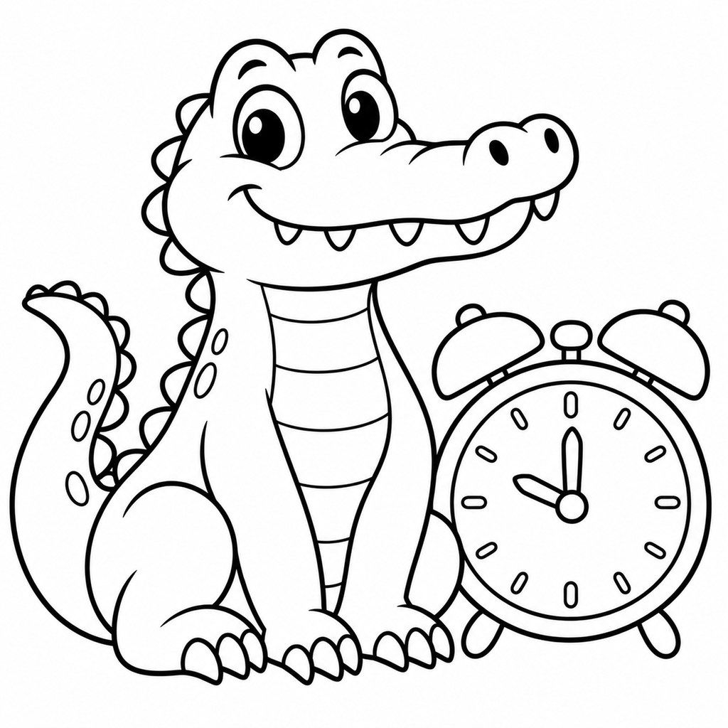 Coloriage Le crocodile et le réveil à imprimer et colorier