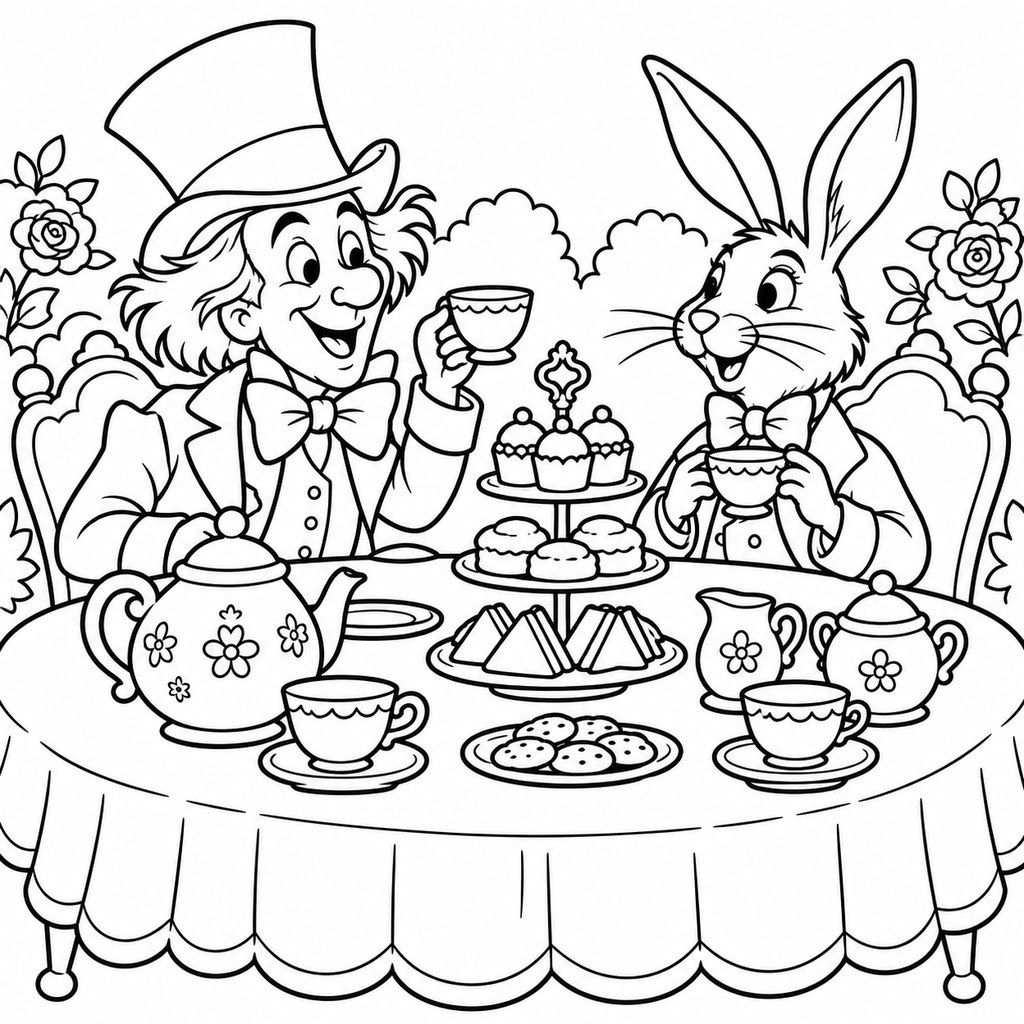 Coloriage Le goûter du chapelier à imprimer et colorier