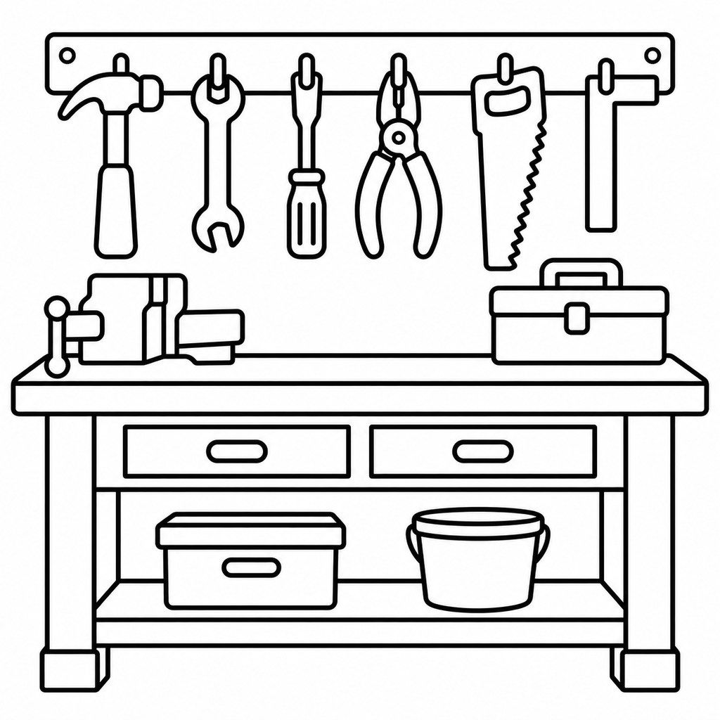 Coloriage Établi de bricolage à imprimer et colorier