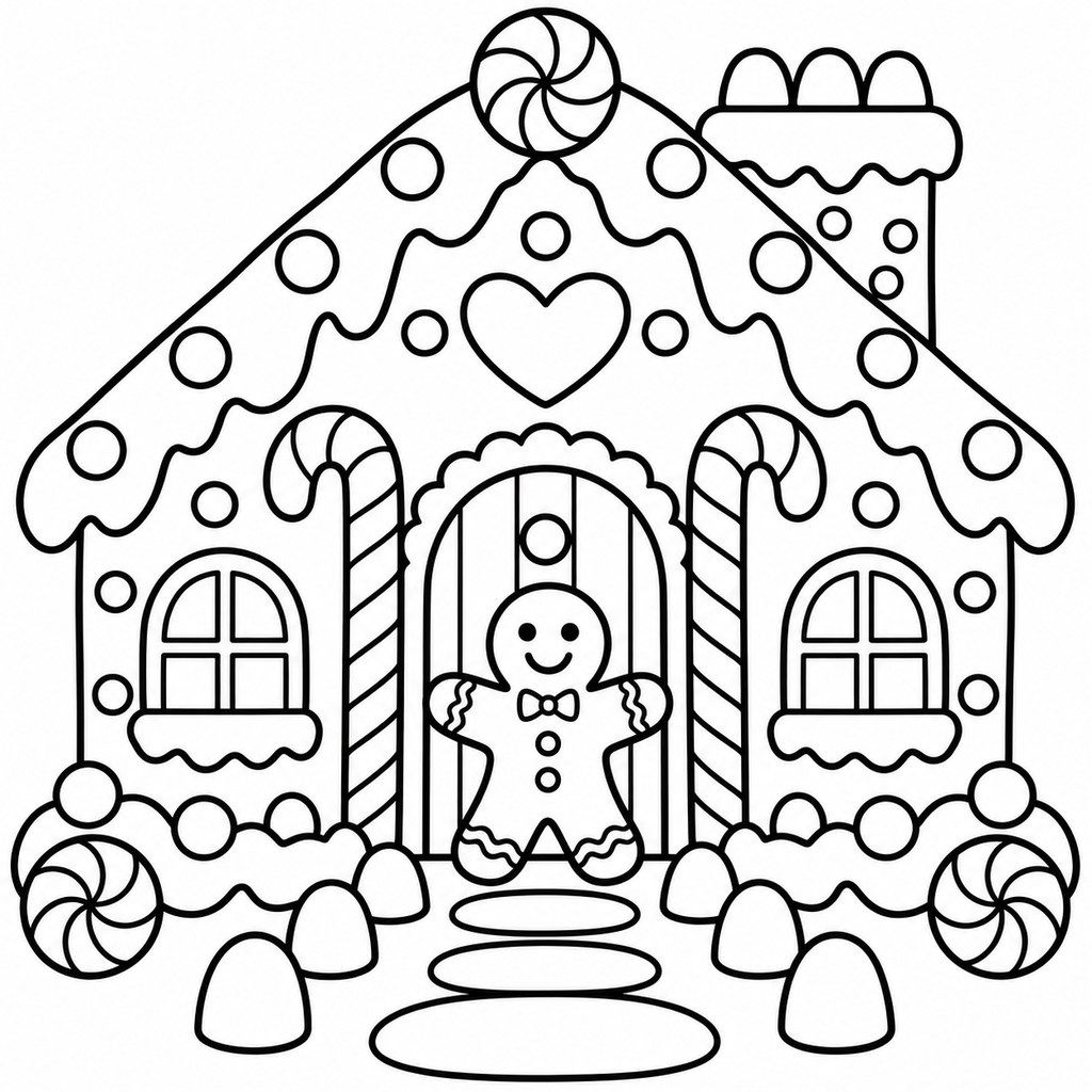 Coloriage Maison en pain d'épice à imprimer et colorier