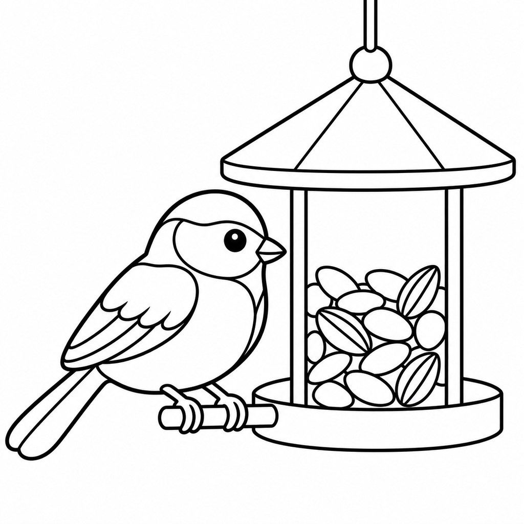 Coloriage Mésange et mangeoire à imprimer et colorier