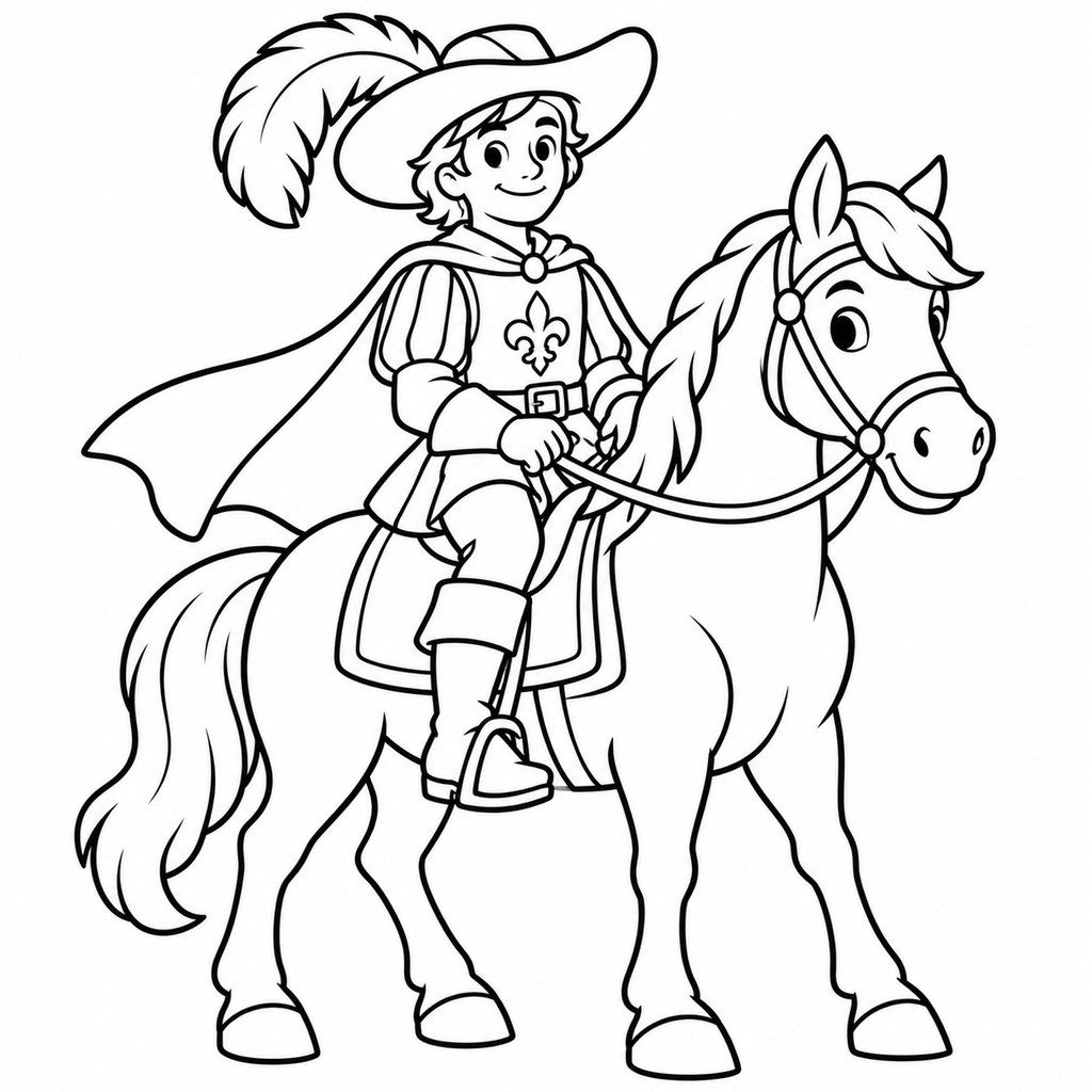 Coloriage Mousquetaire à cheval à imprimer et colorier