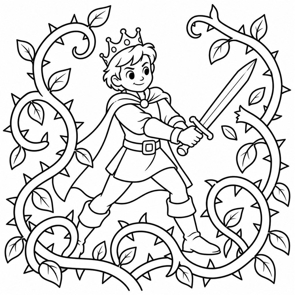 Coloriage Prince devant les ronces à imprimer et colorier