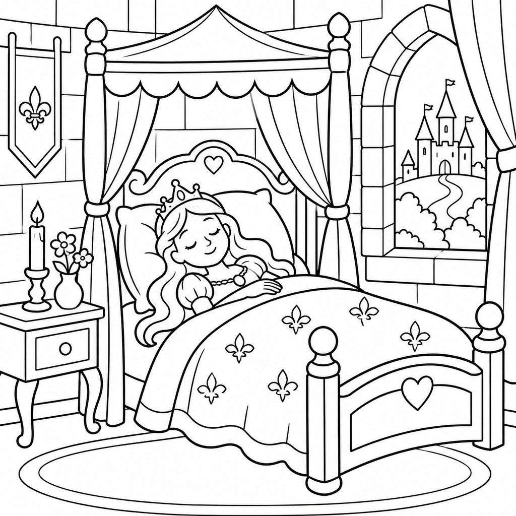 Coloriage Princesse endormie à imprimer et colorier