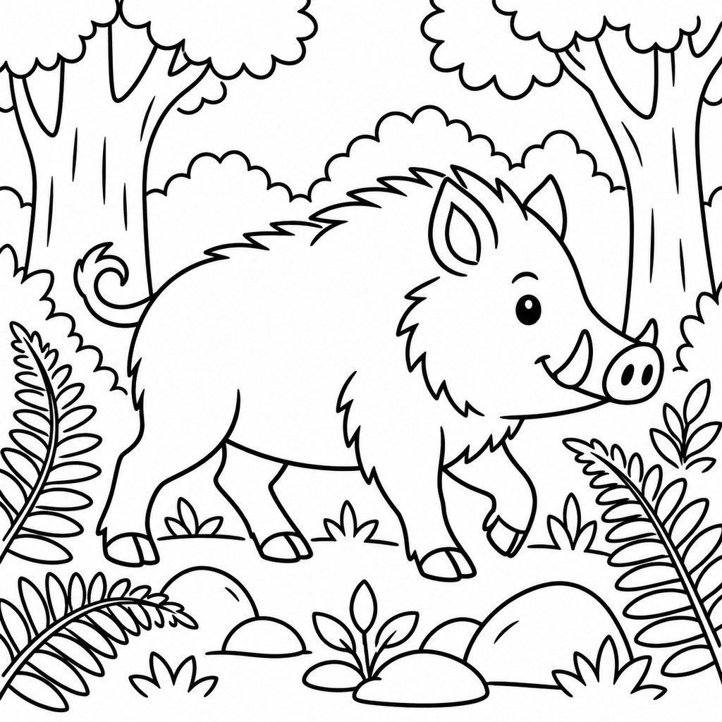 Coloriage Sanglier dans les bois à imprimer et colorier