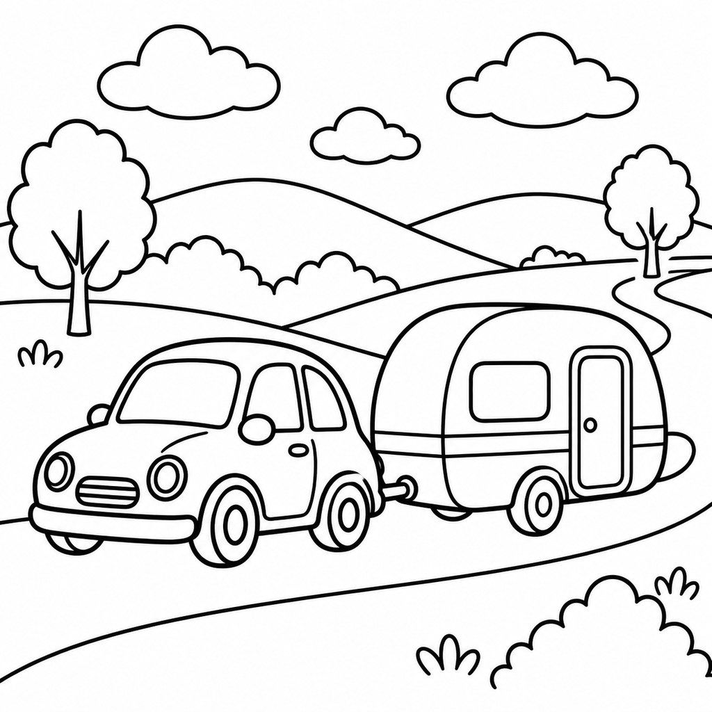 Coloriage Voiture qui tire une caravane à imprimer et colorier