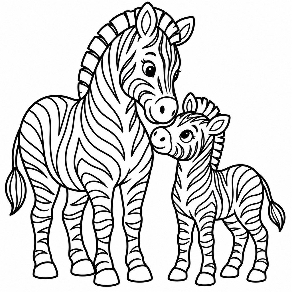 Coloriage Zèbre et sa maman à imprimer et colorier