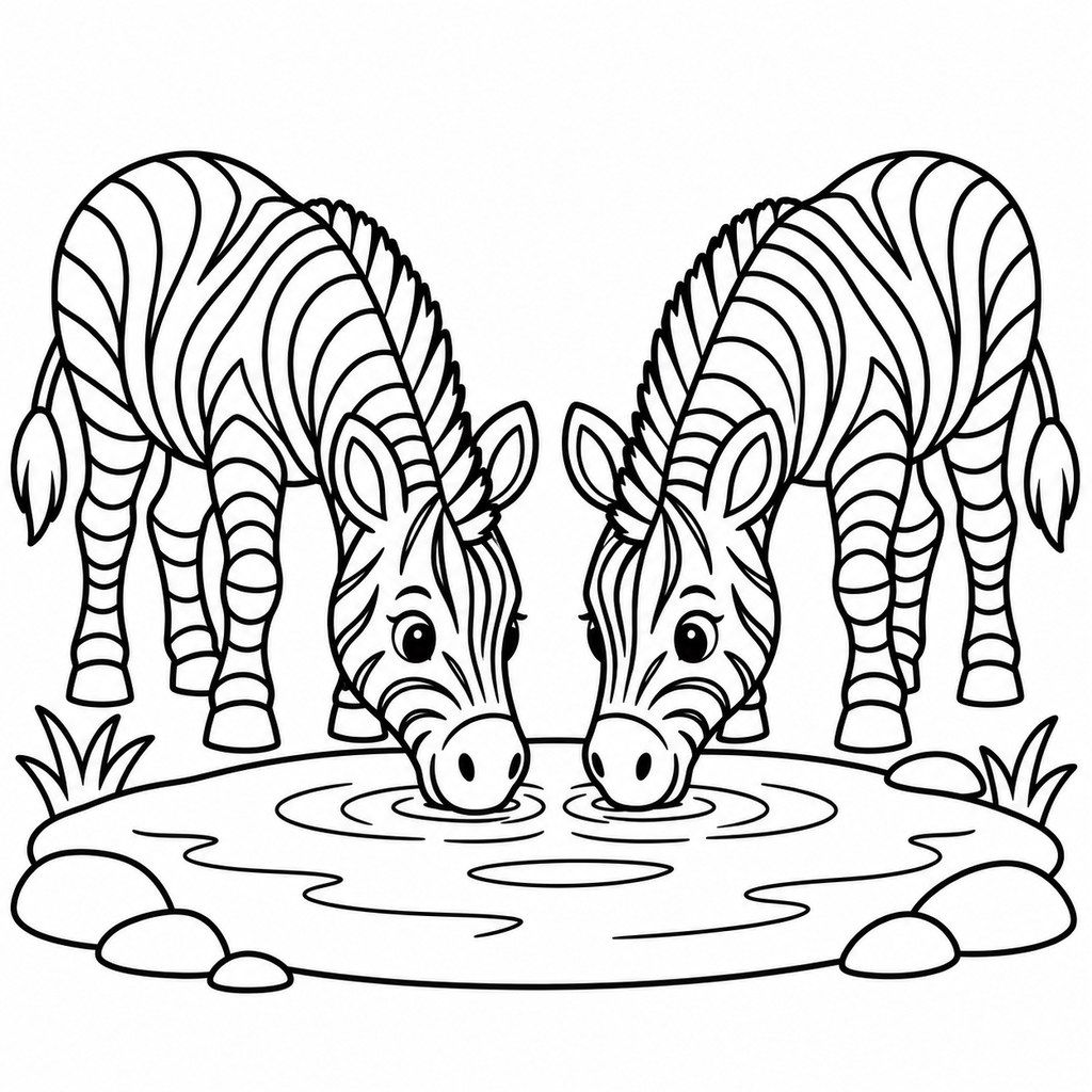 Coloriage Zèbres au point d'eau à imprimer et colorier