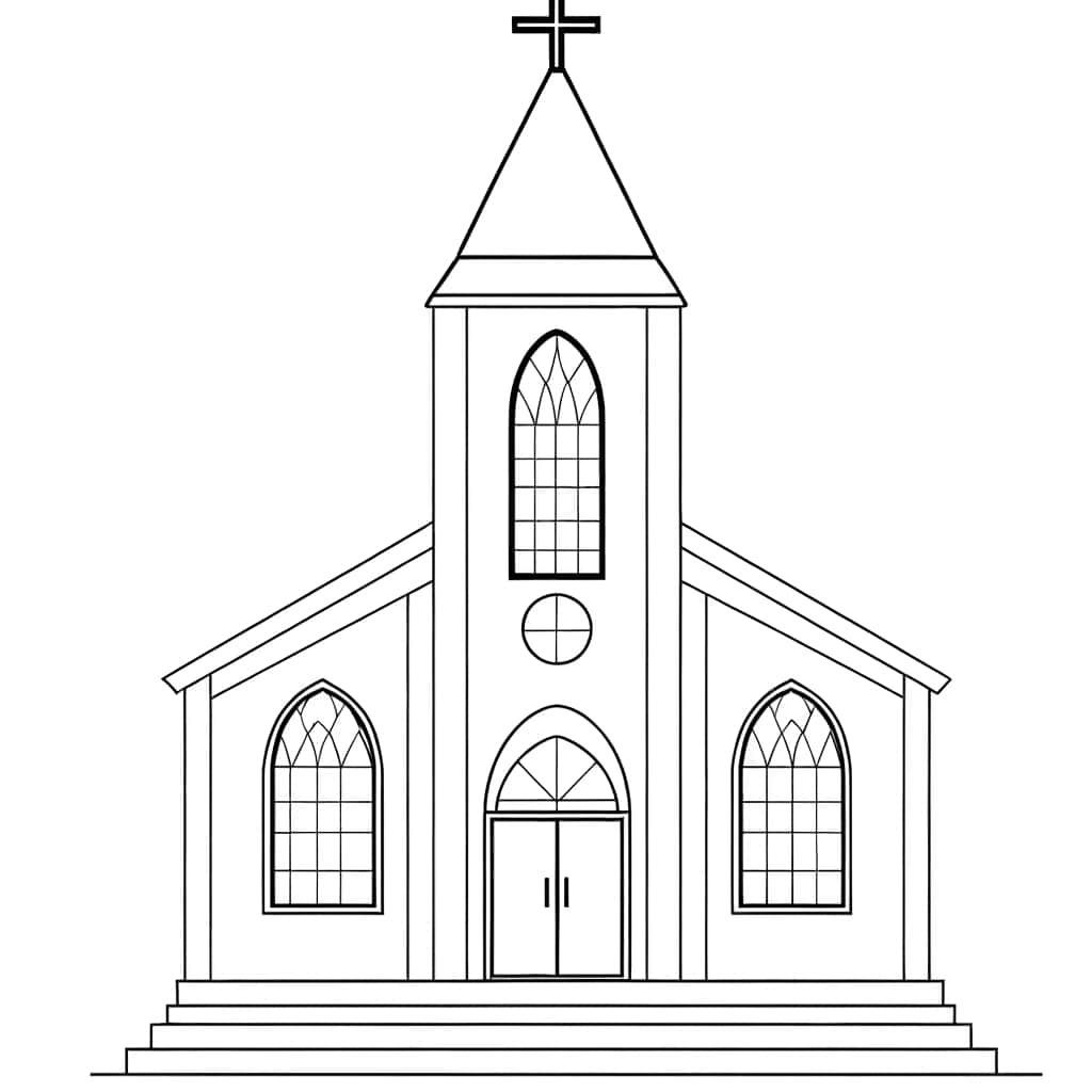 Coloriage Église simple à imprimer et colorier