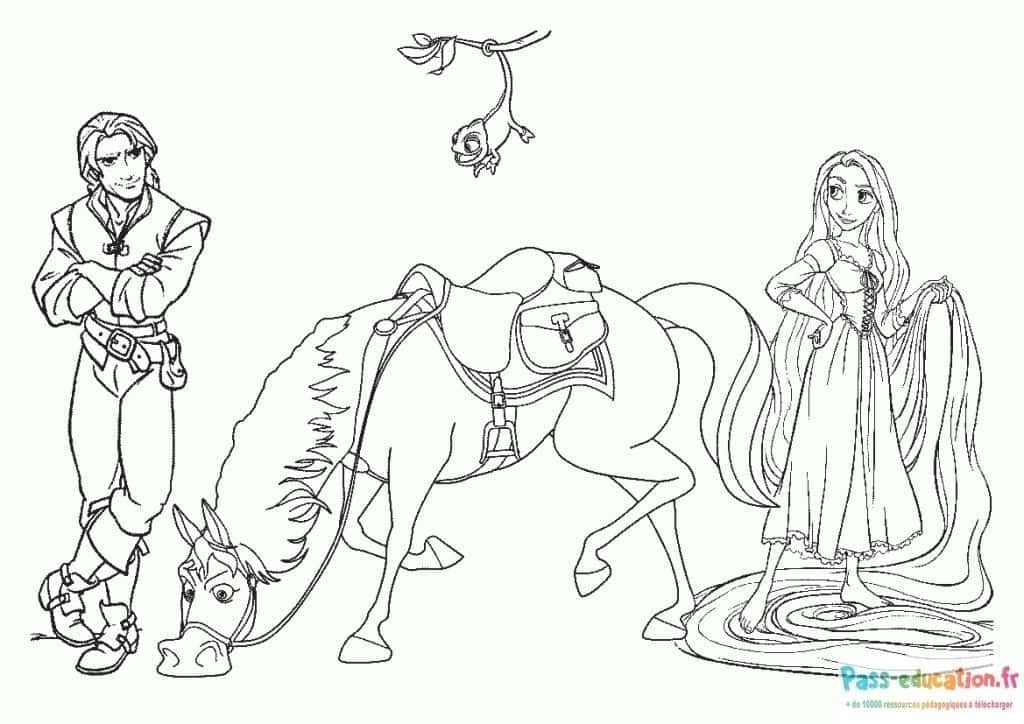 Coloriage Raiponce et cheval à imprimer et colorier