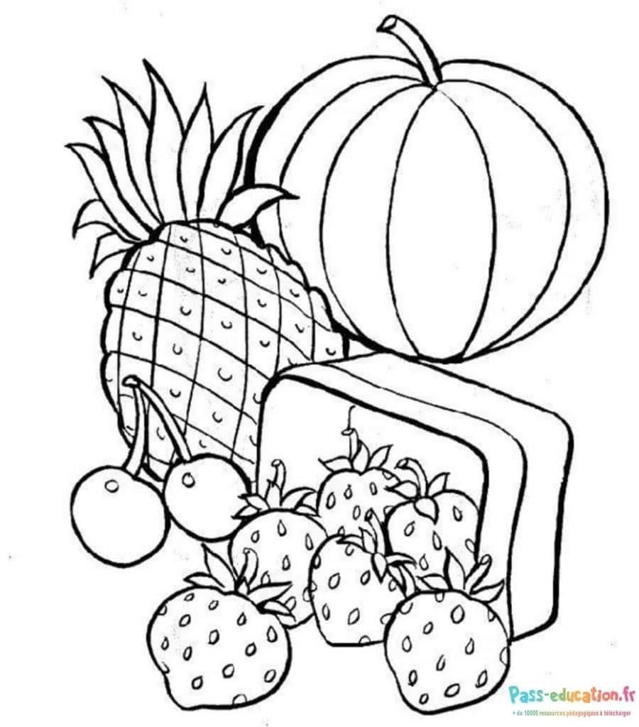 Coloriage Fruits d'été à imprimer et colorier