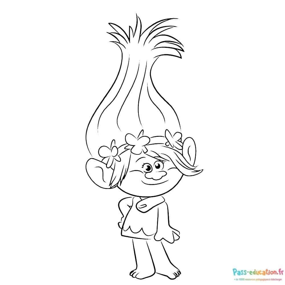 Coloriage Troll avec fleurs à imprimer et colorier