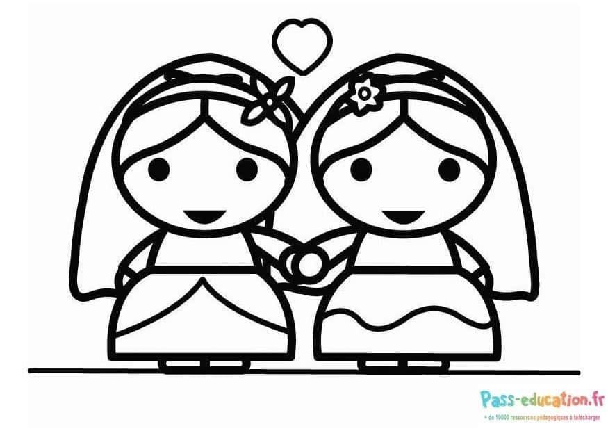 Coloriage Mariées en amour à imprimer et colorier