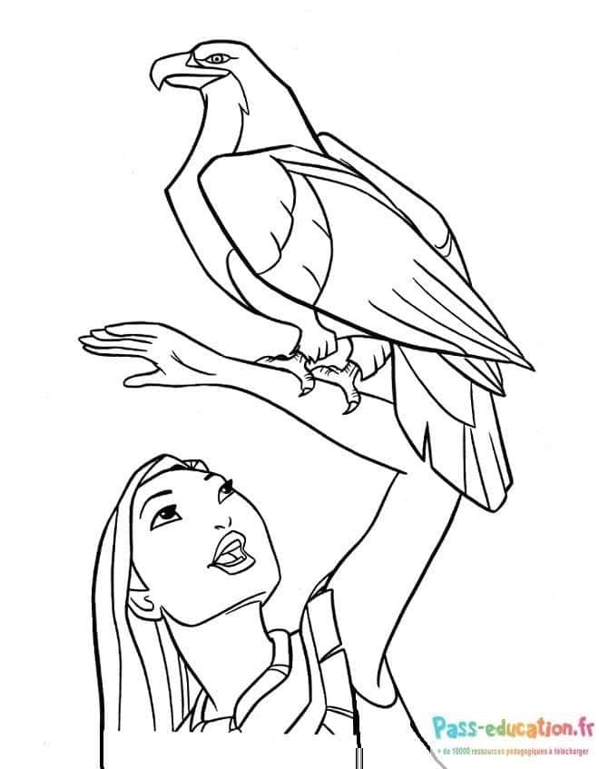 Coloriage Pocahontas et l'aigle à imprimer et colorier
