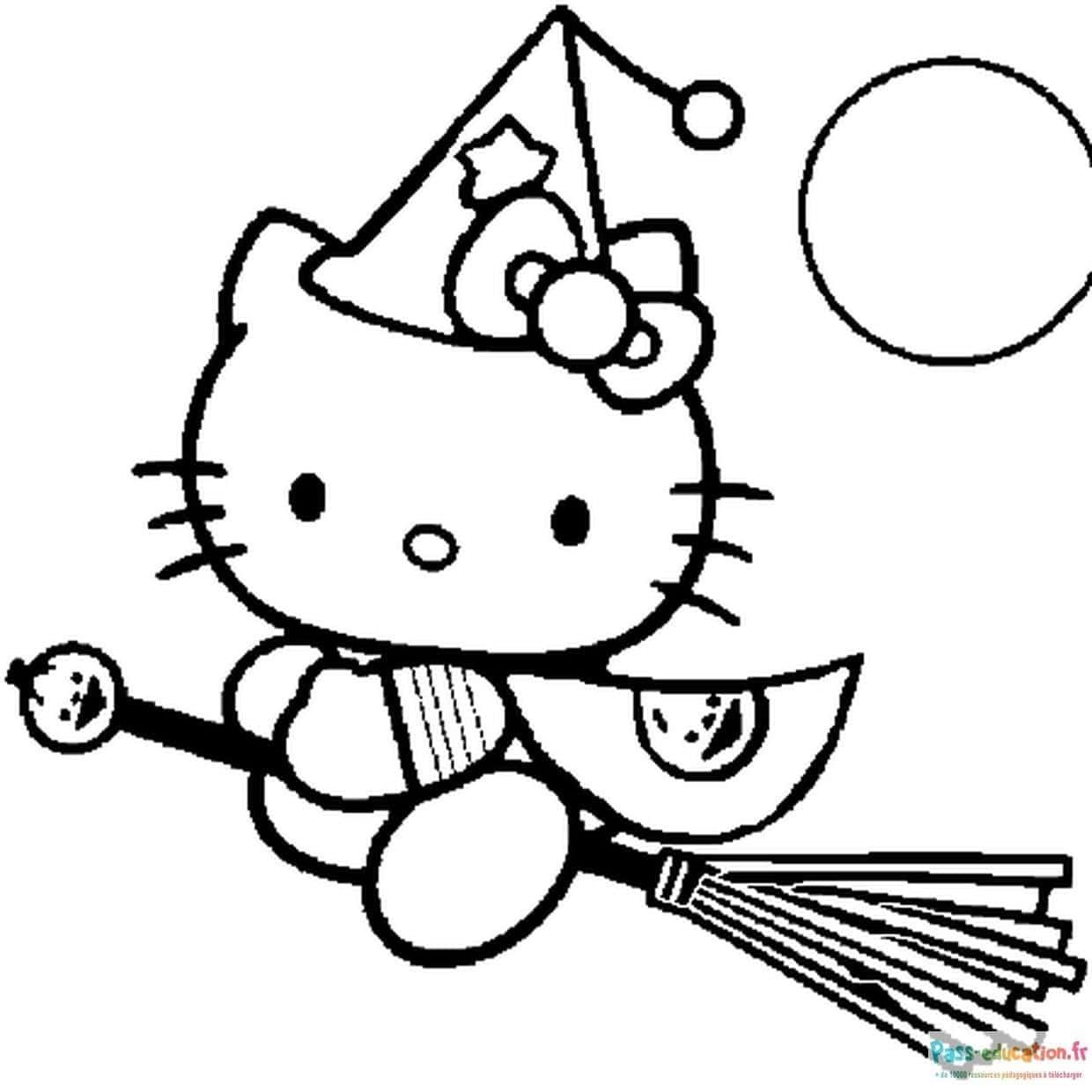 Coloriage Hello Kitty sorcière à imprimer et colorier